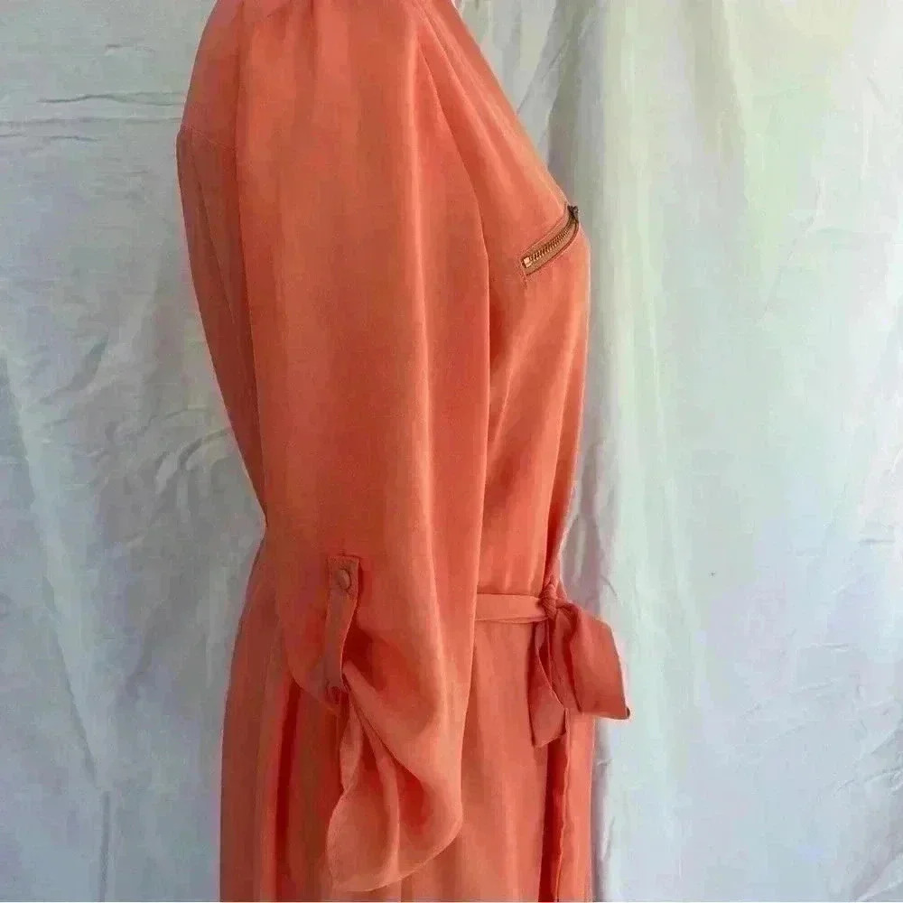 YA Los Angeles coral dress with belt and gold zipper detail. - Picture 3 of 8